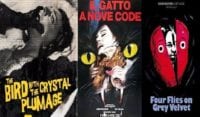 Posters represent the three films of Argento's Animal Trilogy.