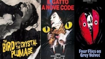 Posters represent the three films of Argento's Animal Trilogy.