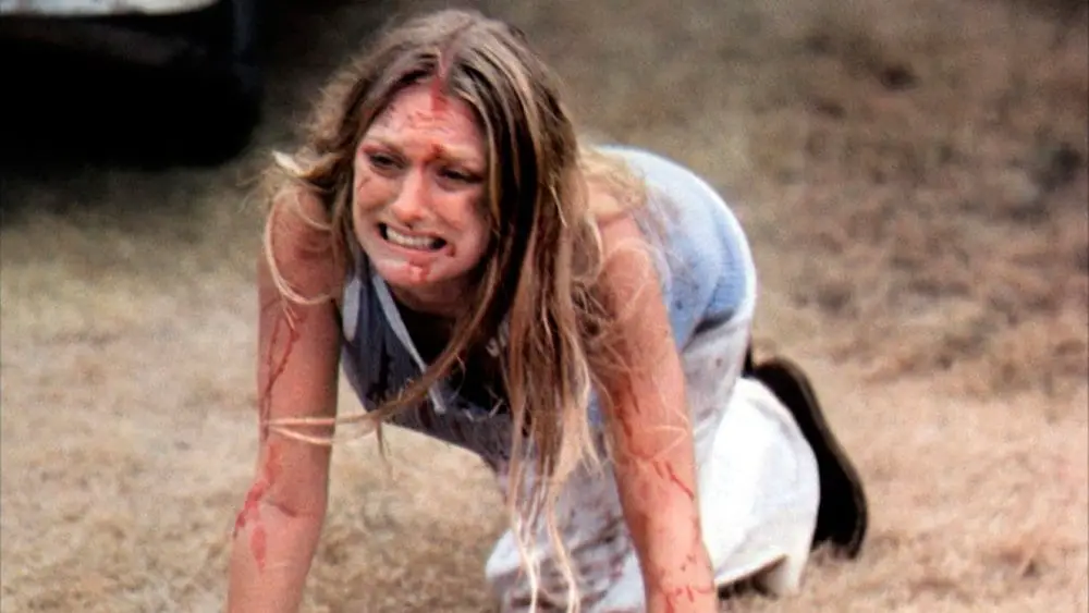 Marilyn Burns trying to escape from Leatherface in the original Texas Chainsaw Massacre