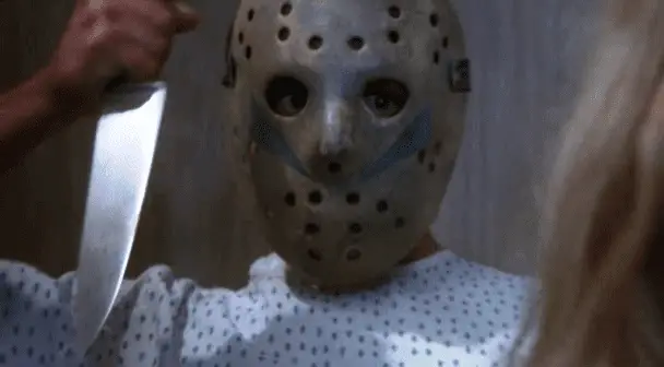 Tommy Jarvis wearing the fake Jason mask
