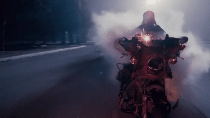 Danny is melded with his motorcycle in A Nightmare on Part 5: The Dream Child.