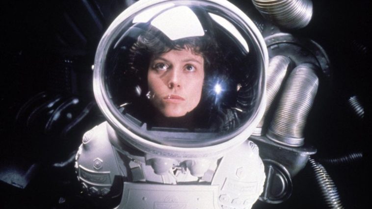 Ripley looks on in a spacesuit in Alien