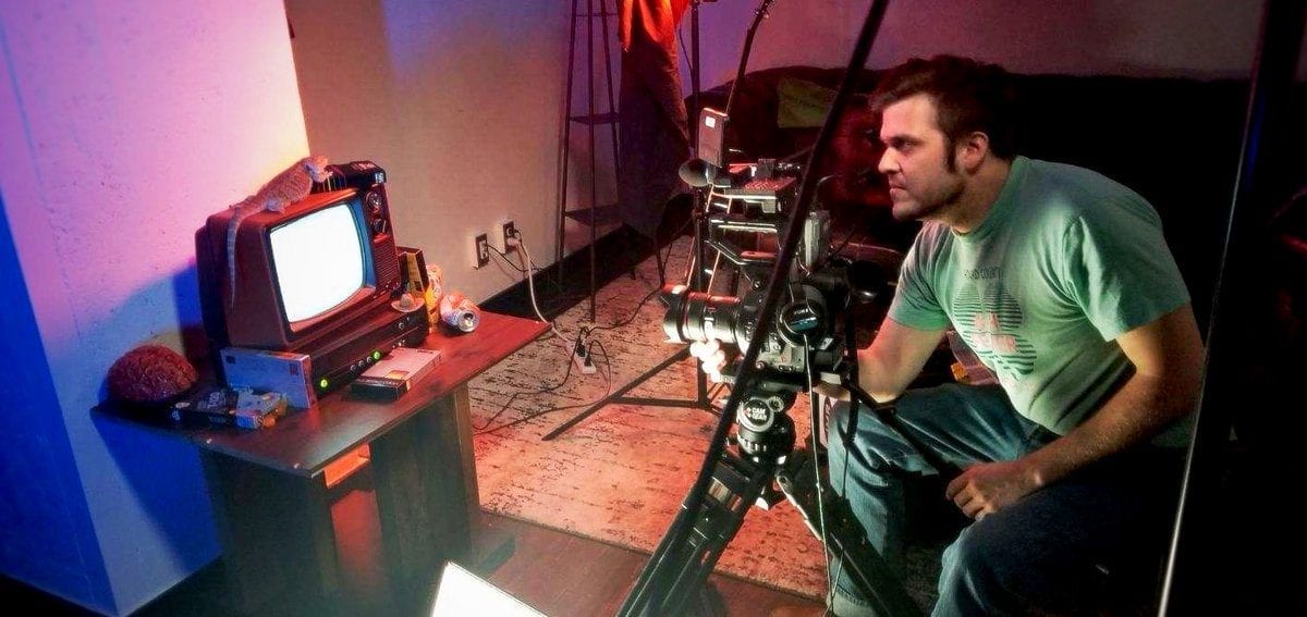 Director Austin Jennings at work on the Last Drive-In title sequence.