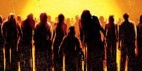 A picture of a crowd of silhouetted zombies that is from the 2004 Dawn of the Dead poster.