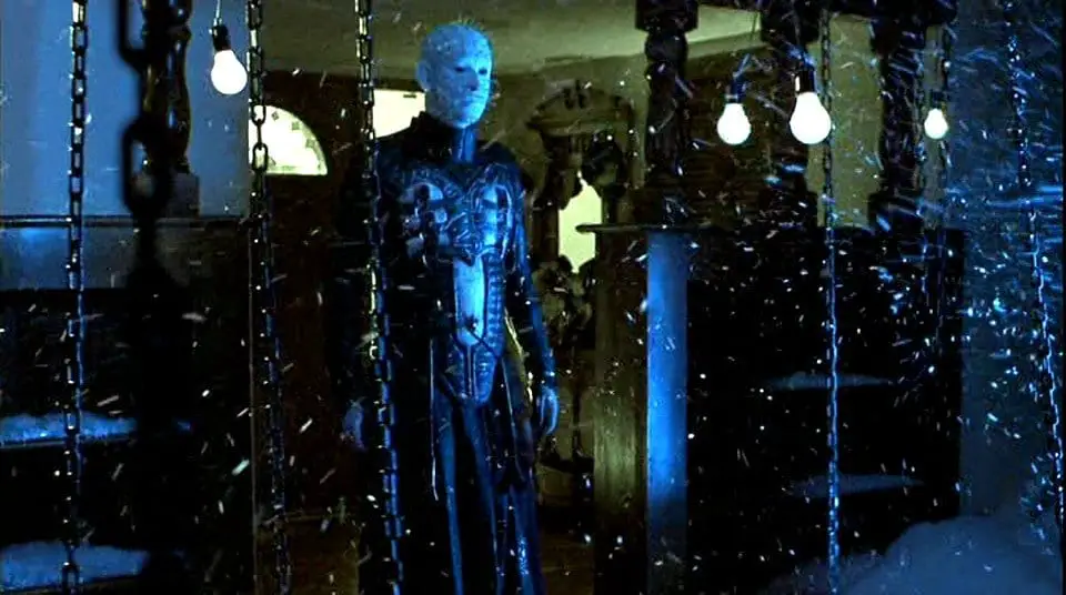 Pinhead (Doug Bradley) making his grand appearance in the finale of Hellraiser: Inferno.