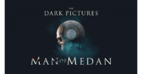 The text The Dark Pictures' Man of Medan surround a skull that is part compass and ship.
