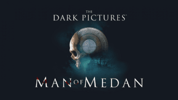 The text The Dark Pictures' Man of Medan surround a skull that is part compass and ship.