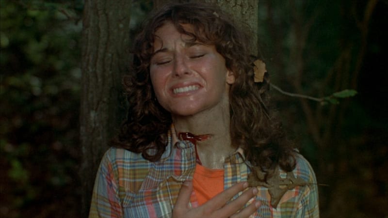 Alice a hitchhiker gets her throat slashed up against a tree