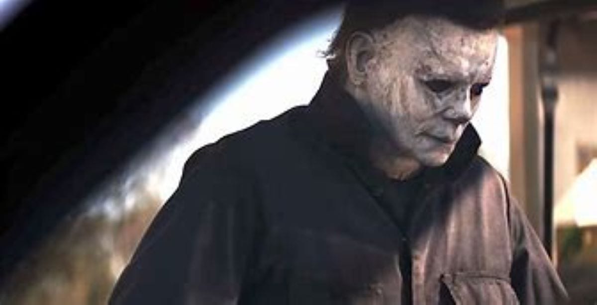 The killer Michael Myers is reunited with his mask in Halloween
