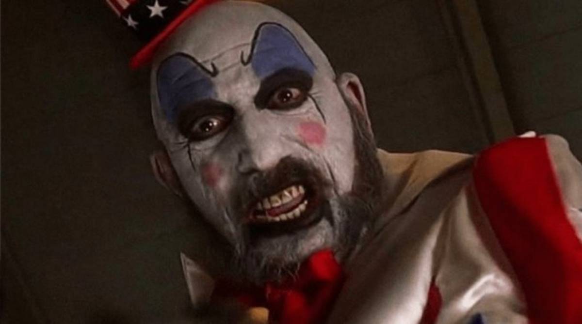 Captain Spaulding looks angrily at the camera