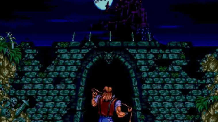 John Morris stands before the entry to Castlevania