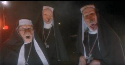 Three nuns with werewolf faces