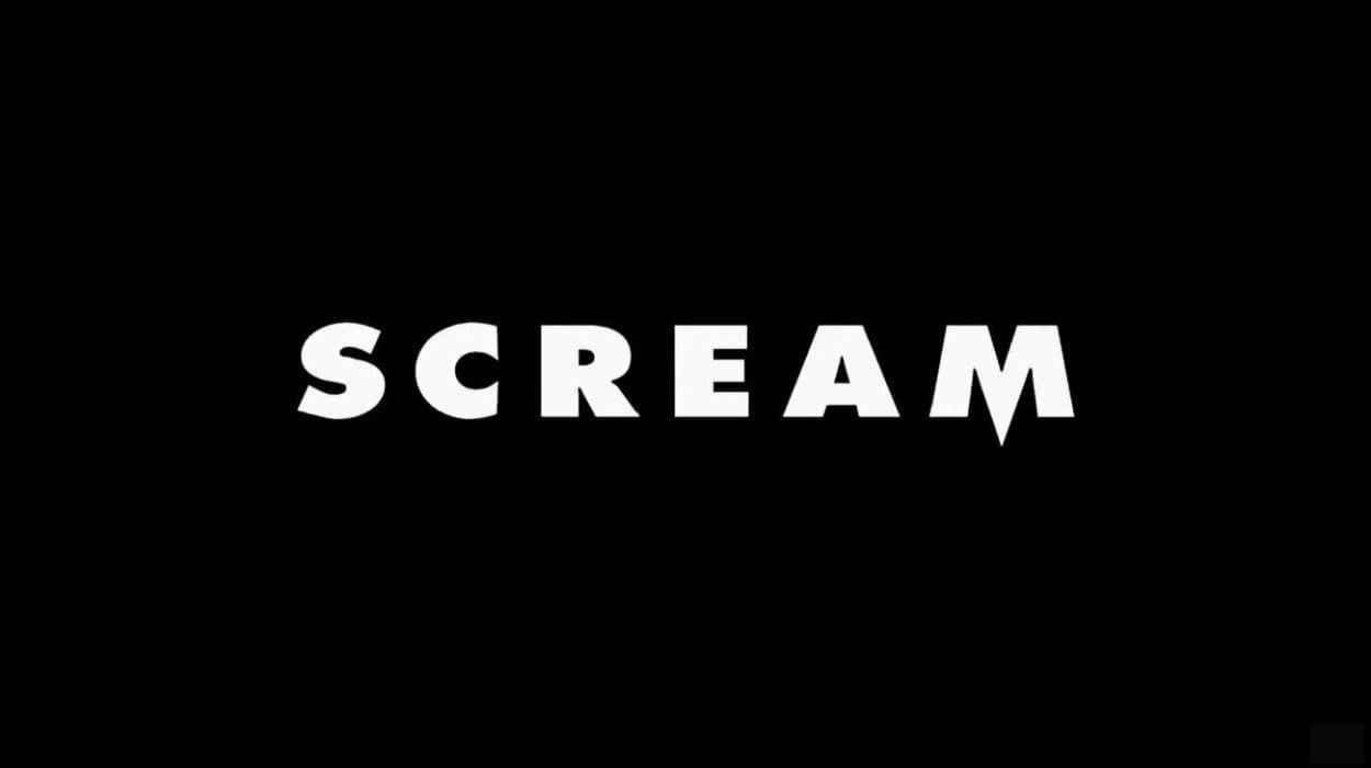 Title card for Scream, written in white letters with a black background
