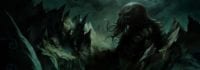 Cthulhu looming over a mountain crest