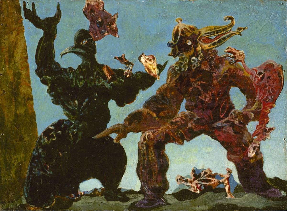 Two Surrealist Monster Barbarians appear to fight