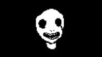 White Face floats in the darkness