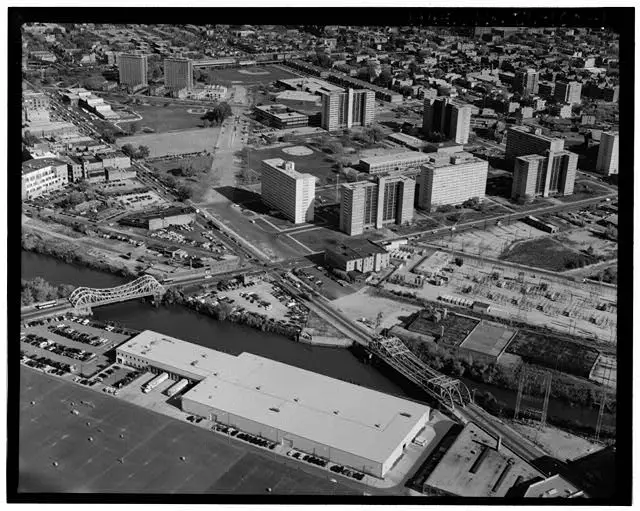 Aerial view of Chicago near the Cabrini-Green Housing Complex
