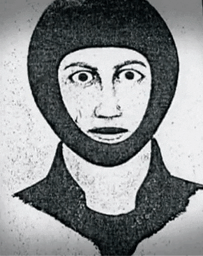 police sketch of a man with a black mask over his head