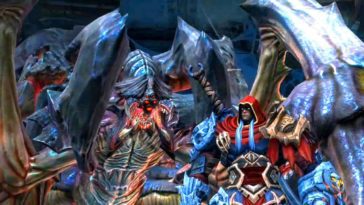 War stands in the forground as Silitha lurks behind him