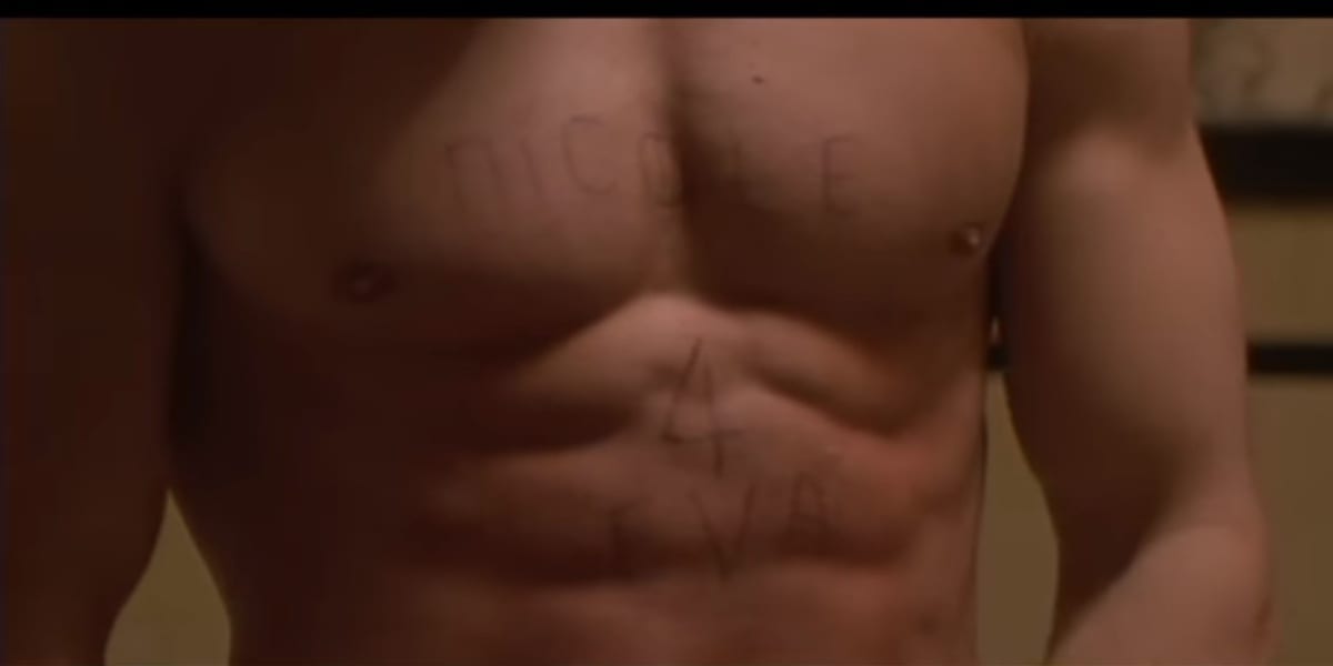 Nicole 4 Eva, carved onto David's chest by David himself, in Fear