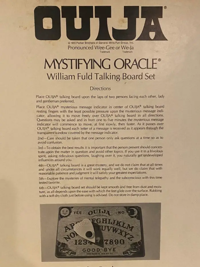 rules on the back of the parker brothers ouija box
