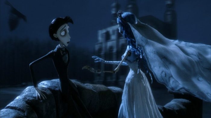 Victor shrinking back from his corpse bride