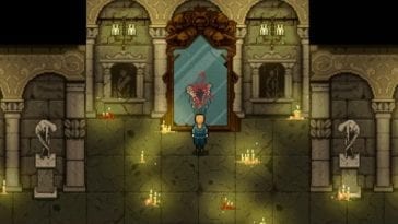 Screenshot for Lamentum shows the protagonist staring at a perverted reflection in the mirror