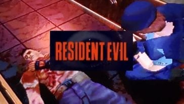 Injured guy on ground, woman tends to him. Title card reads: Resident Evil