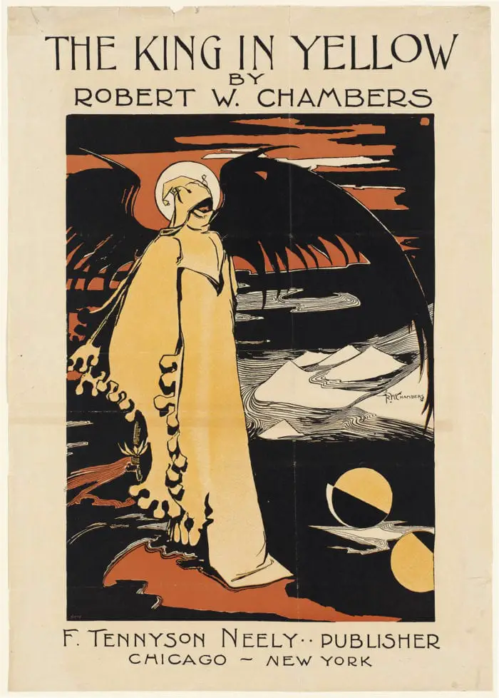 A book cover depicting a mysterious figure in a yellow robe with black wings