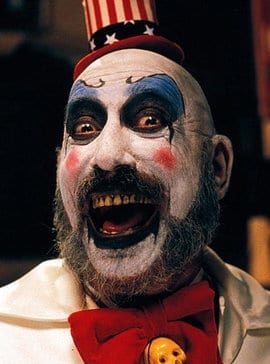Sid Haig portrays a gruesome clown in House of 1000 corpses.