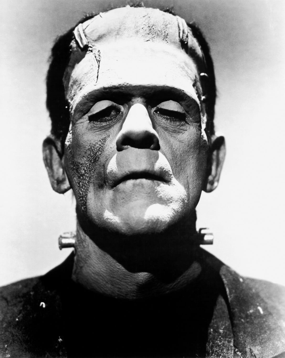 Close up of Boris Karloff as Frankensteins monster.