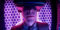 Simon (Justin Long) sits inside his invention, the Immersopod, for a virtual reality experience, from the TV show, "Creepshow."