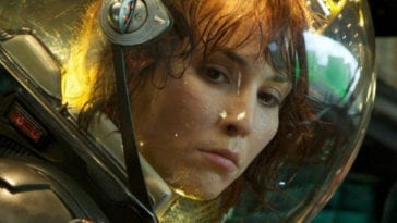 Dr. Elizabeth Shaw in a spacesuit in the film, Prometheus.