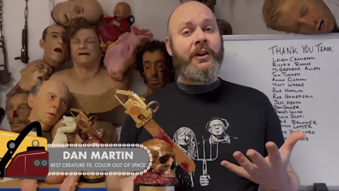 Dan Martin accepts award for Best Creature FX at Chainsaw Awards
