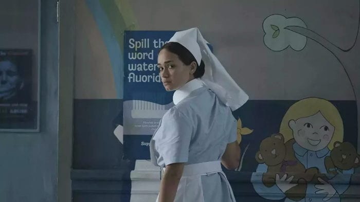 Nurse Val looks suspiciously at the staff of her hospital ward