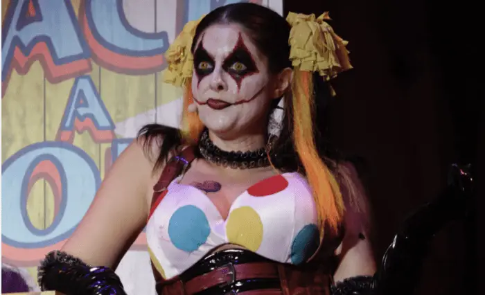 Woman in a clown costume