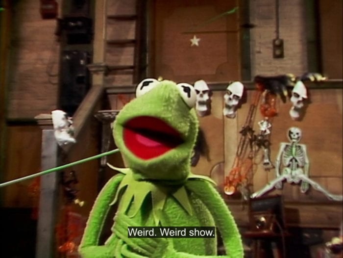 Kermit the Frog says, "Weird. Weird show," in the TV show, "The Muppet Show."