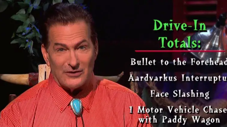 Joe Bob listing the Drive-In Totals for Maniac Cop