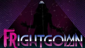 a shadowy figure wears a tiara through a triangular pattern of purple lines. the word FRIGHTGOWN is displayed