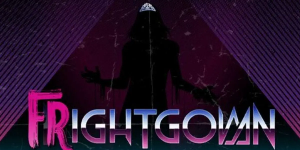 a shadowy figure wears a tiara through a triangular pattern of purple lines. the word FRIGHTGOWN is displayed
