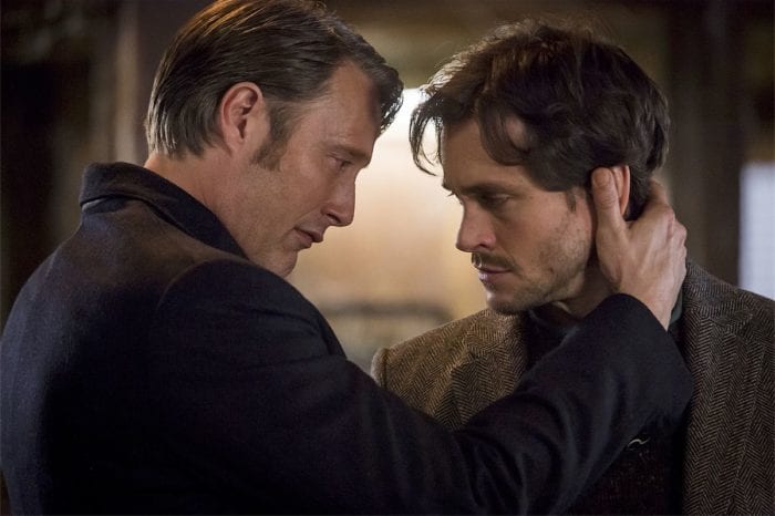 Hannibal and Will in an embrace.