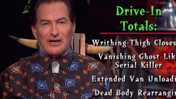 Joe Bob listing the Drive-In Totals for Sledgehammer