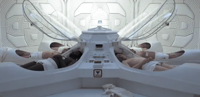 The crew from Alien sleeping in their pods unknowing of what is to come.