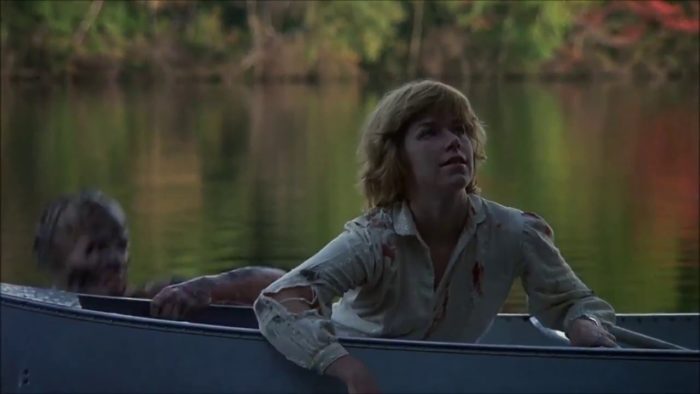Adrienne King in a canoe from the original Friday the 13th