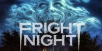 Close-up of "Fright Night" poster image. Clouds with a toothy grin and other faces hang over an old house with a single light on in the dark.