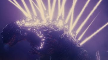 Godzilla shooting atomic breath from his dorsal plates