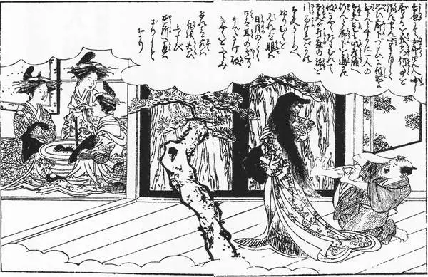 A black and white drawing of Kuchisake-onnag of Kushisak