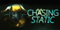 a person in a hazmat suit clutches their head, the glass on their mask is broken. the title CHASING STATIC is displayed next to them