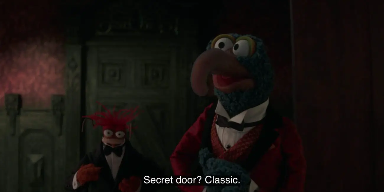 Gonzo says, "Secret door? Classic," in the 2021 special, "Muppets Haunted Mansion."