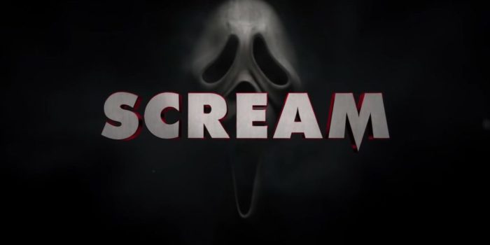 The Ghostface mask appears in the darkness behind the Scream (2022) title.